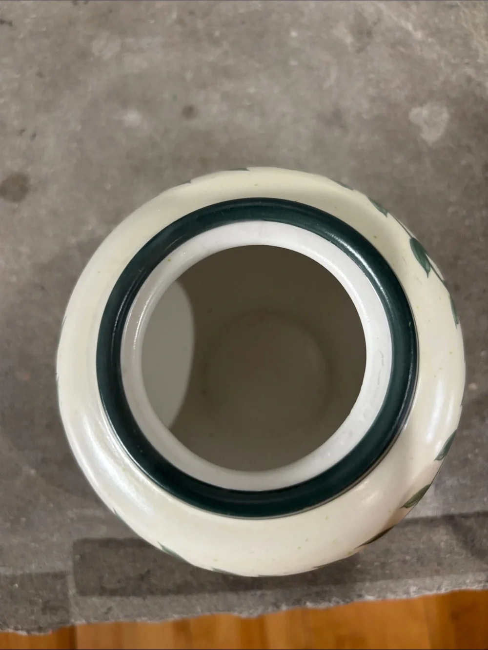 Cream Ceramic Joy Jar with Green Leaf Trim